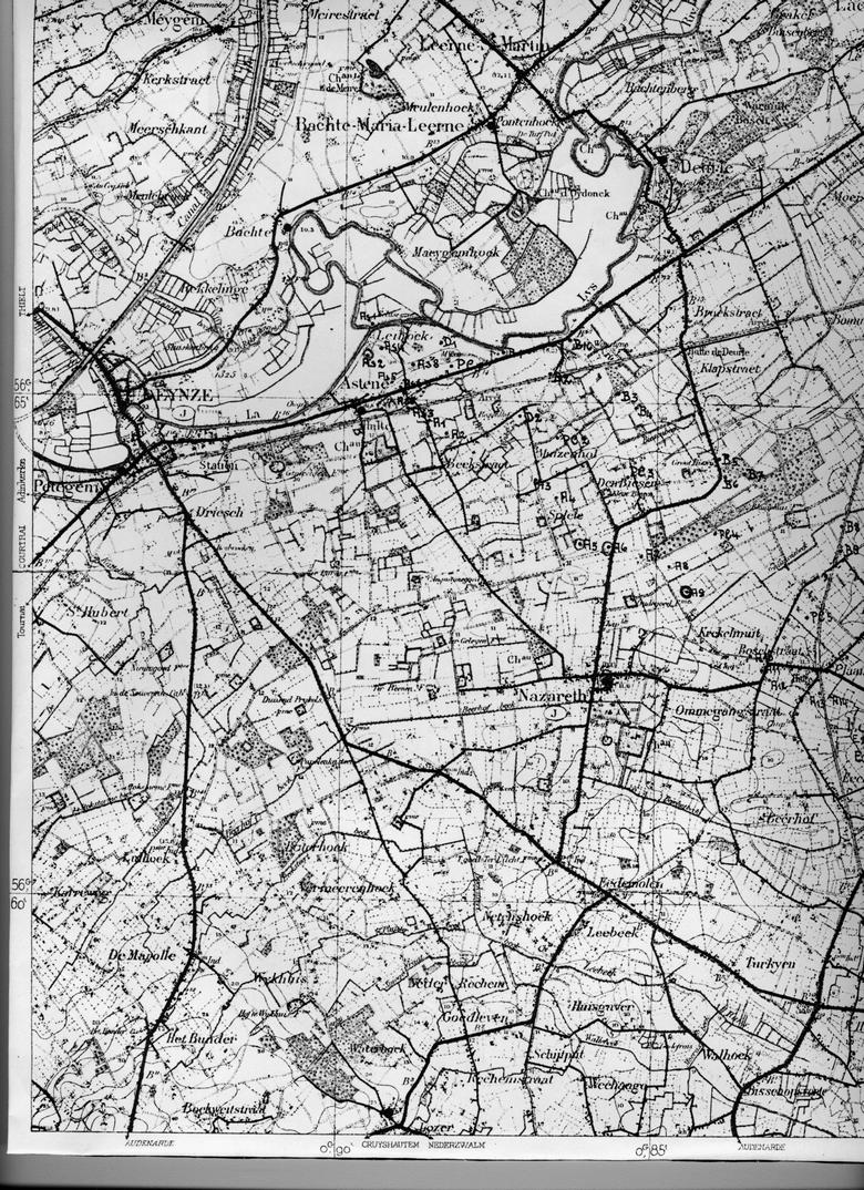 gedetailleerde kaart bruggenhoofd Gent - Astene tot Eke